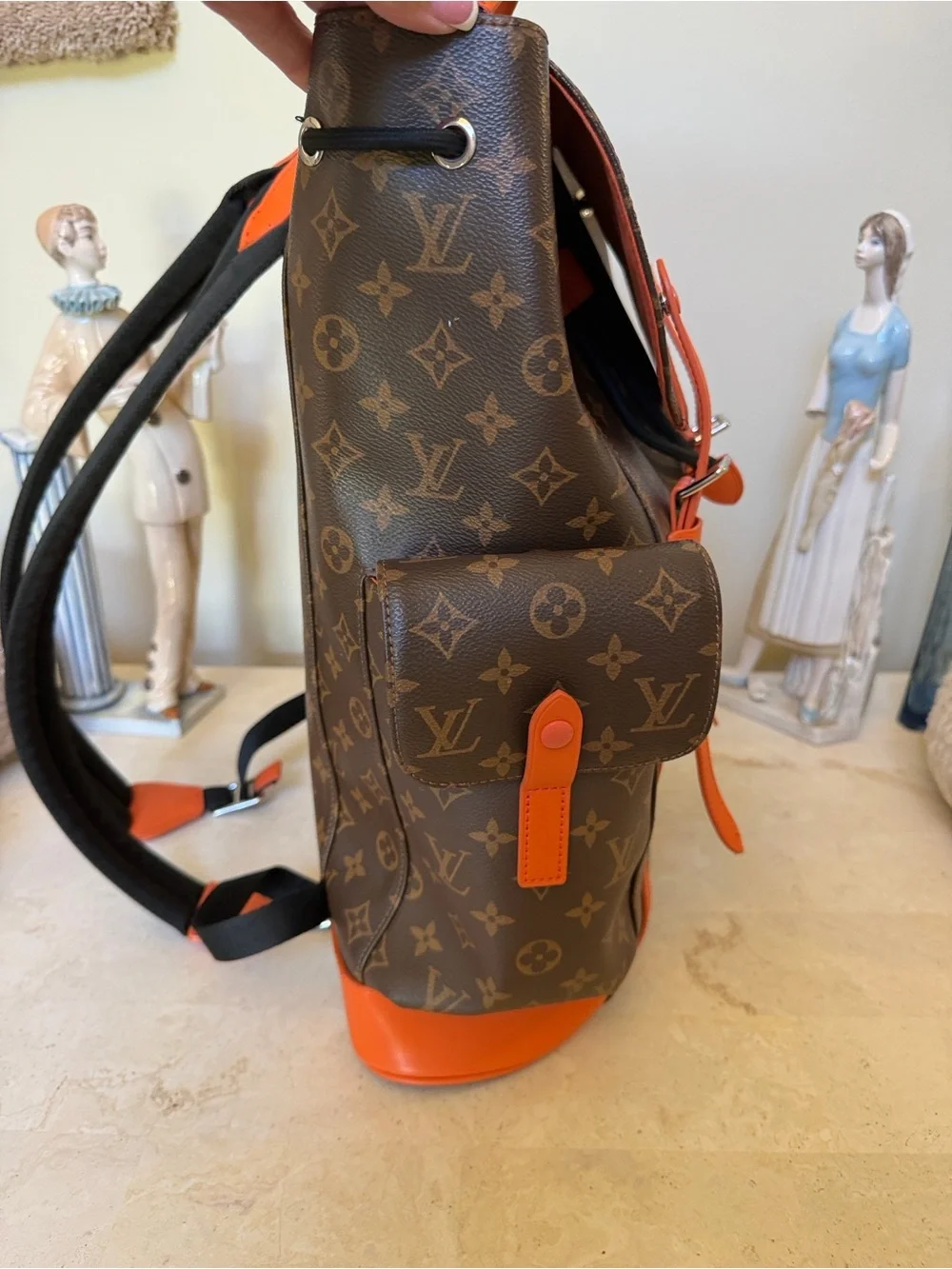 LUX inspired Brown Monogram Backpack with Orange Trim